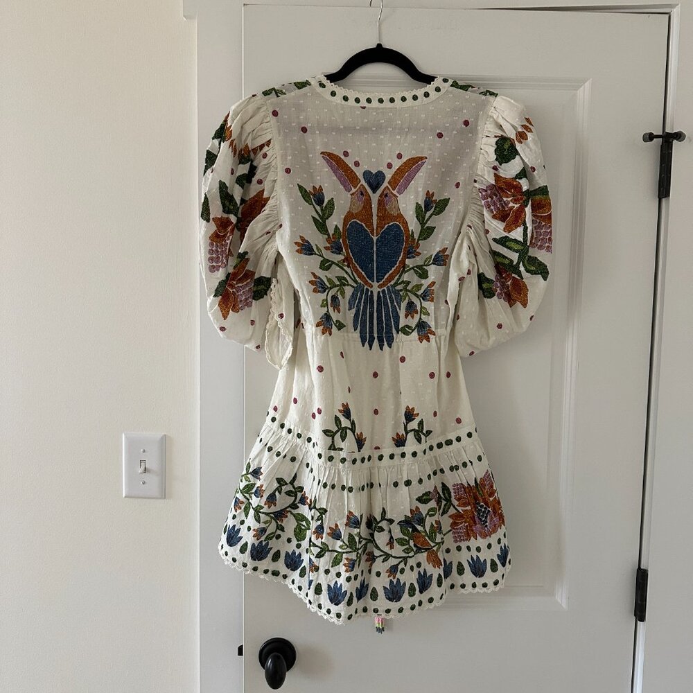 FARM Rio White Floral Mini Dress with Multicolor Embroidery - Picture 9 of 16